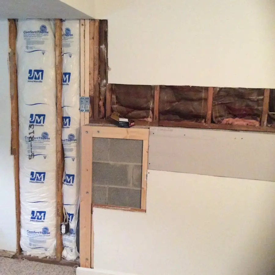 Wall insulation replacement during Basement Flood Cleanup in Griswold